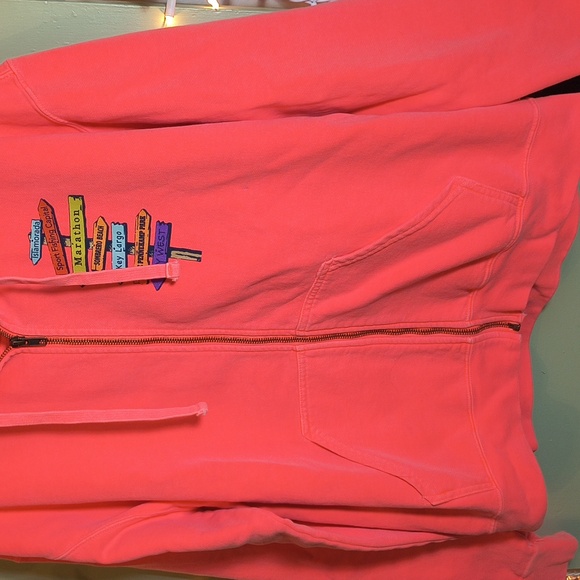 Women's Comfort Colors Hot Coral Pink Zip Up Florida Key West Hoodie L - Picture 9 of 12